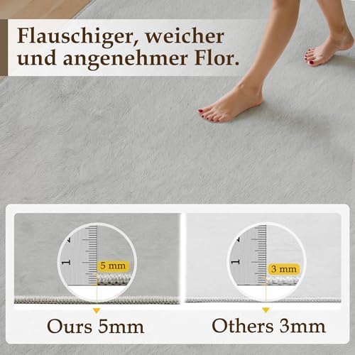 Alfombra Salon 90x150cm Gris Alfombras Moderno Pelo Sintético Suave Habitacion Carpete Sala Comedor Dormitorio Pie Cama Oficina Grandes Decoración Carpet