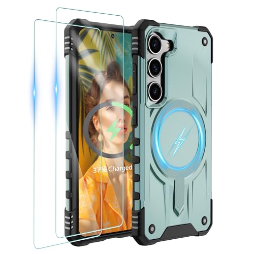 Gritup for Samsung Galaxy-S23-Case with Magsafe, 2×Screen Protector | S23 Magnetic Phone Case Anti-Fingerprint Military Grade Shockproof Protective Cover for Galaxy S23 Dark Green