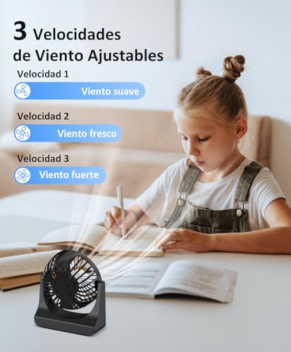 PALATALA Desk Fan, USB Fan Silent Powerful Table Fan for Bedroom, Mini Desk Fan USB Rechargeable, 360° Rotation Portable Small Fan for Desktop, Office, Home, Bedroom, Camping, Travel, Summer, Black