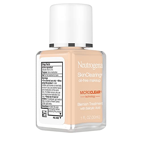 NEUTROGENA SKINCLEARING OIL-FREE ACNE AND BLEMISH FIGHTING LIQUID FOUNDATION WITH SALICYLIC ACID ACNE MEDICINE, SHINE CONTROLLING, FOR ACNE PRONE SKIN, 60 NATURAL BEIGE, 1 FL. OZ