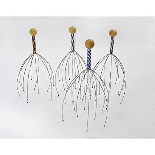 ROSENICE Scalp Massager 3pcs Hand Held Therapeutic Head Scratcher Steel Wire Head Massager with Wooden Handle for Home Spa Relief and Relaxation