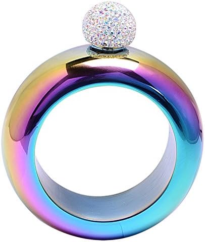 Amzwt Flask Bracelet Bangle Portable Hidden Hip Flasket Unique Gift for Women(3.5oz Rainbow with Rhinestones Lid)