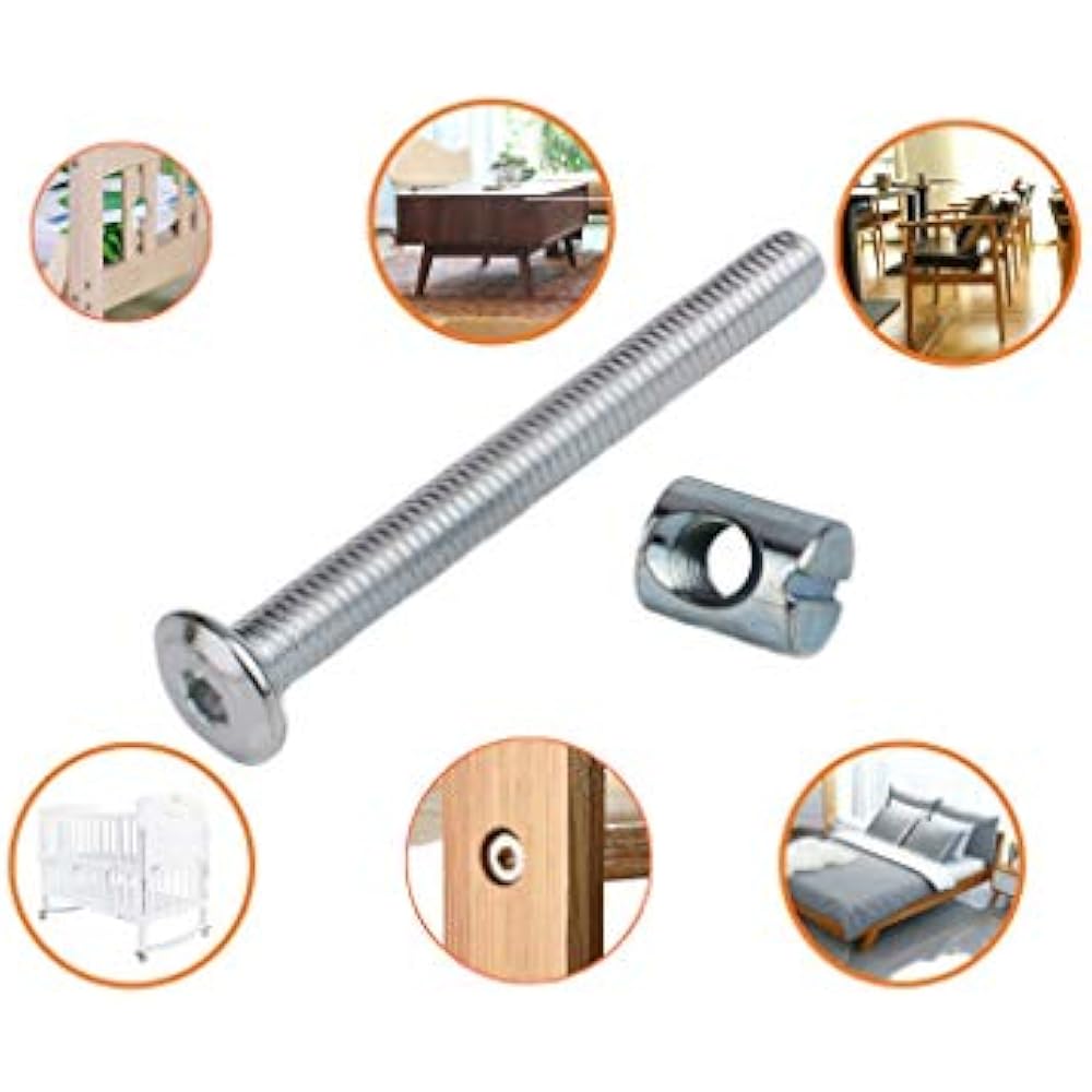 10pack Furniture Cot Bed Bolt Allen Head With Barrel Nut 6mm M6 X 60mm