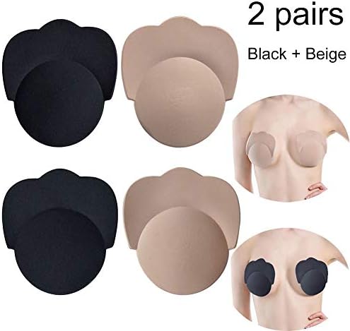 MMZX Invisible Lift Up Silicone Bra for Women Self Adhesive Push Up Nipple Covers, Super Sticky Friendly Comfortable, Breathable Fabric Washable, 2019 New ArrivalBeige+Black-L