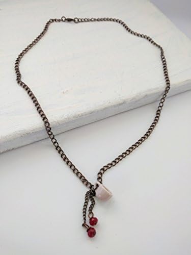 Teacup Pendant Red Ruby Drops 20 Inch Chain Necklace