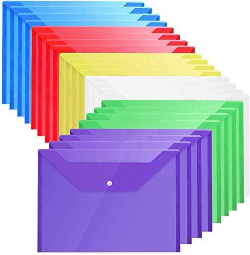 LATERN 30Pcs A4 Plastic Wallets Folders Document File Folder Popper Wallet with Button - 6 Colour