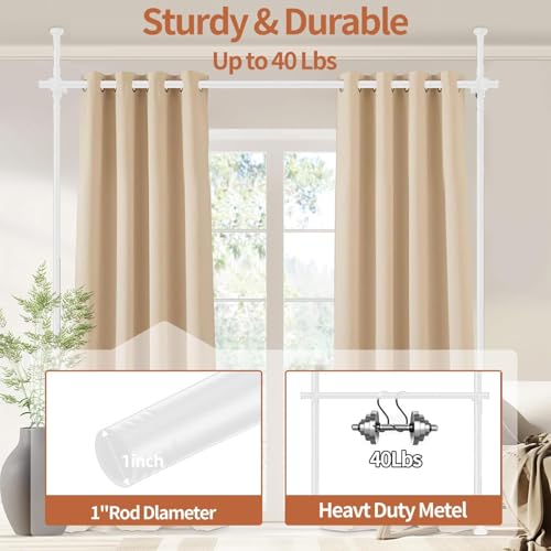 Dsocool Room Divider Curtain Rod, No Drilling Room Separator for Space Partition Adjustable 122-305cm(H) 70-177cm(W) Heavy Duty Temporary Wall Divider Floor to Ceiling Tension Rod, White