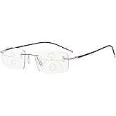 KOOSUFA Rimless Progressive Multifocal Reading Glasses Men Women Blue Light Blocking Ultralight Metal Multifocus Readers