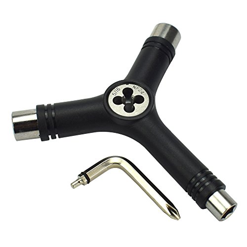 WisMilty Skate Tool, All-In-One Multifunction Portable Skateboard Tools with T-type Allen Key & L-type Phillips Head Wrench Screwdriver Tools Set of 2 - Black - Thumbnail 5