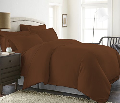 BED ALTER 1200 Thread Count 5 Piece Luxurious Duvet Cover (1 Duvet Cover and 4 Pillow Shams) Hypoallergenic 100% Egyptian Cotton Solid (Queen / Full, Chocolate)