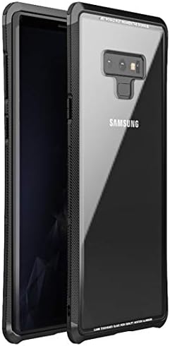 BXKM Galaxy Note 9 Case Non-Slip Luxury Metal Frame Clear 9H Tempered Glass Case for Samsung Note9 (Black)