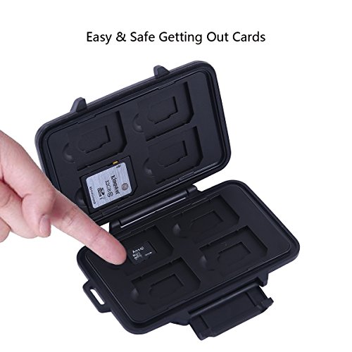 YOUKaDa Water-resistant Memory Card Case Holder Storage With Carabiner For 8 SD Cards & 8 Micro SD Cards (Black)