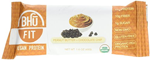 BHU Foods Fit Vegan Protein Bar, Peanut Butter Chocolate Chip, 12 Count