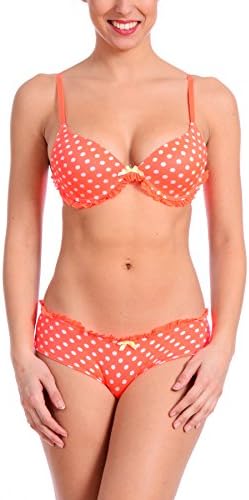 Always a Flirt Women's Sexy 2 Piece Bra and Panty Lingerie Set (Coral Polka Dot, 34B/S)