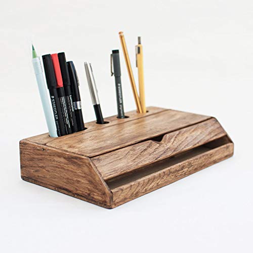 Wood desk organizer - Vintage style walnut office desk organization - Classic wood Stationery storage box - Thumbnail 5