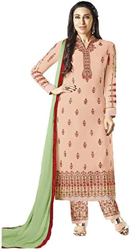 Chicplus Designer Women's Georgette Salwar Suit Material (Peach, Free Size)