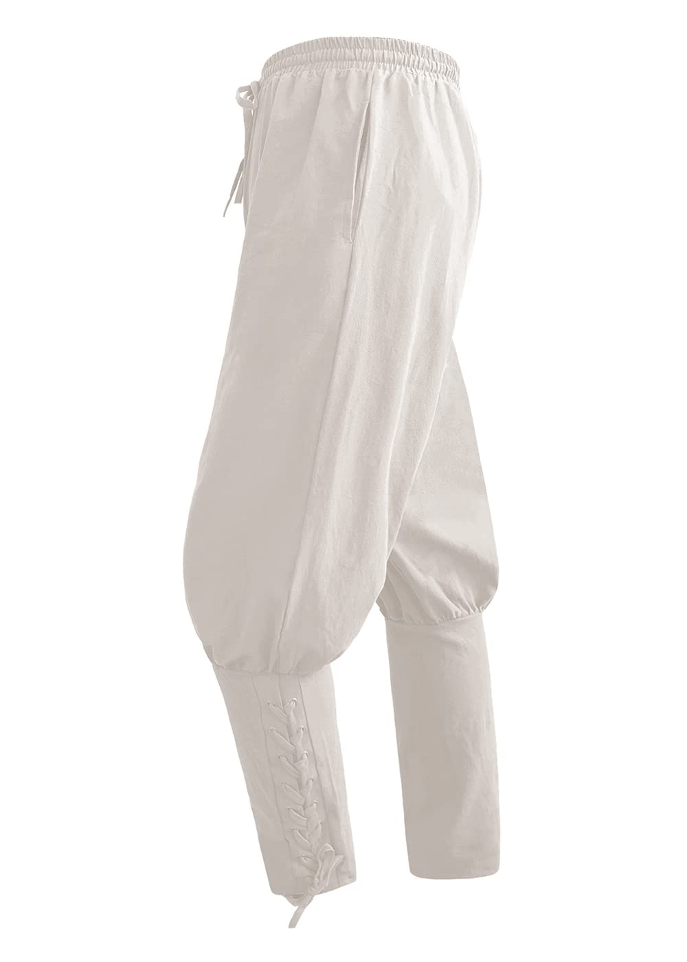 Sangdut Halloween Medieval Renaissance Gothic Pants for Men, Male Vintage Viking Pirate Navigator Cosplay Costume Ankle Banded Pants Trousers for Adults (M, White)