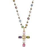 BQKBX Colorful Cross Necklace for Women Rainbow Cross Pendant Necklace Trendy Colorful Chain Cross Necklace Gothic Catholic Christian Costume Accessories Jewelry
