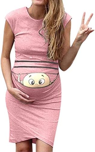 Zerototens Pregnancy Announcement T Shirt Dress,Maternity Clothing for Women Mom Pregnant Sleeveless Baby Peeking Funny Maternity Dress Seamless Bodycon Vest Sundress