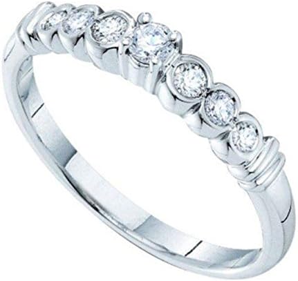 0.25 cttw 14k White Gold Seven Stone Round Diamond Bezel Set Promise Engagement Ring