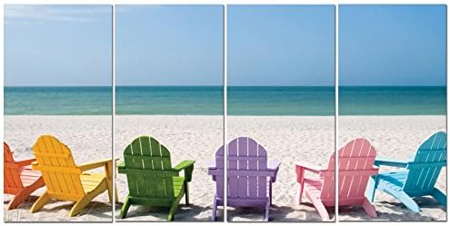 Canvas Wall Art Decor - 24x24 2 Piece Set (Total 24x48 inch) - Decorative & Modern Multi Panel Split Canvas Prints for Dining & Living Room, Kitchen, Bedroom & Office (3102 - Beach Chairs)