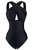 Cupshe Fashion Women's Black Front Cross One-piece Padding Swimsuit