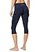 BALEAF Women's Yoga Pants Workout Capris Leggings Pockets Mid Waist Crop Athletic Running Tights Dark Blue Heather L