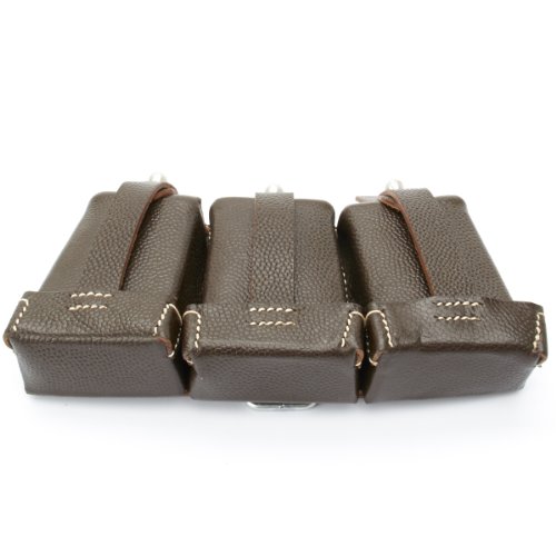 German WWII K98k Brown Leather Triple Ammunition Pouch - Thumbnail 3