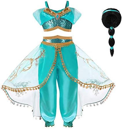 YIFASHION Girls Princess Jasmine Dress Up Costumes Halloween Party Fancy Dress Outfit for Toddler Girls