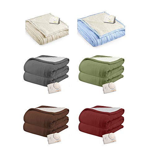 Pure Warmth MicroPlush Sherpa Electric Heated Blanket Queen Sage