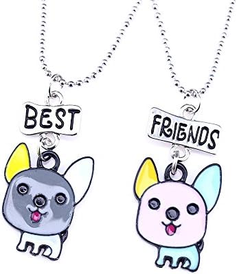 SKEINS BFF Enamel Alloy Animal Pendant Necklace for 2 pcs/set Teen Girls Friendship Jewelry For Women And Kdis Birthday Gift (Dog necklace)