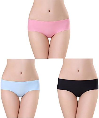 Women's Invisible Panties /Silky Smooth Fabrics/Superelastic (Sky Blue+Watermelon Red+Black / L)