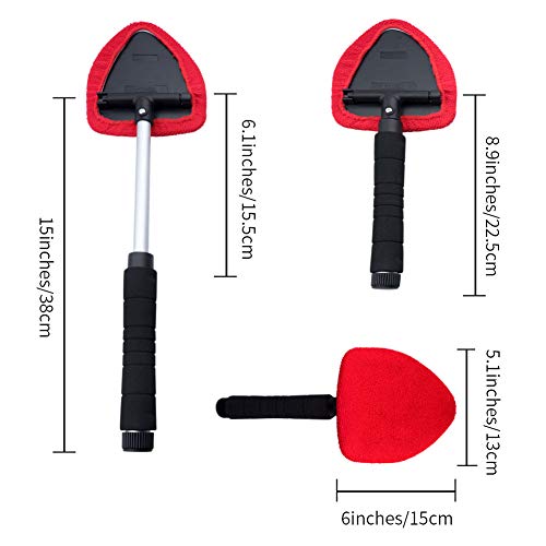 COCODE Windshield Cleaner Tool, Auto Car Window Windshields Washing Brush, Adjustable Triangular Shape Cleaning Interior Auto Glass Wiper Kit with Extendable Handle, 2PCS Washable and Reusable Pads
