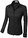 LE3NO Womens Lightweight Button Down Shirt with Stretch, L3NWT573A BLACK, X-Small