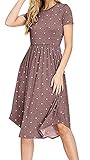 Anatoky Womens Polka Dot Short Sleeve Pockets Casual Swing Midi Dress