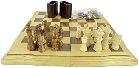 3 in 1 Traveling Wooden Chess, Checkers and Backgammon Set - 3" King
