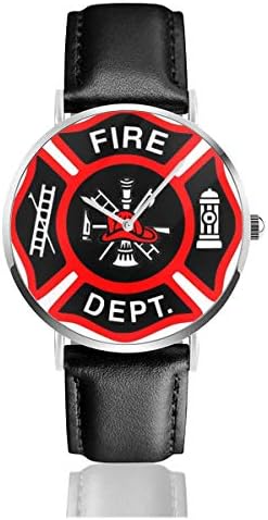 Fire Department Logo Firefighter 3 Unisex Watch Fashion Sport Watch PU Leather Band Quartz Stainless Steel Wrist Watches Slim Classic Waterproof Business Watch
