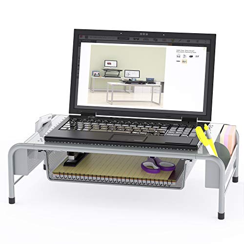 SimpleHouseware Metal Desk Monitor Stand Riser with Organizer Drawer
