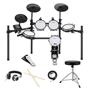 Donner-DED-200-Electric-Drum-Set-Electronic-Kit-with-Mesh-Head-8-Piece-Drum-Throne-Sticks-Headphone-and-Audio-Cable-Included-More-Stable-Iron-Metal-Support-Set