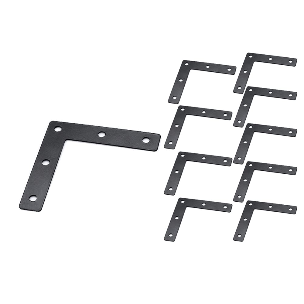 KAIISSA Flat L Corner Bracket, 10 Pcs 80x80 mm Metal Right Angle Corner Brace Repair Plate, Furniture Fastener Joint Corner Connector for Wood Shelf Cabinet Table Chair (L Shape)