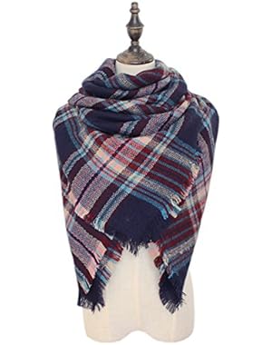 Cozy Plaid Long Winter Shawl Lattice Oversized Blanket Scarf Wrap