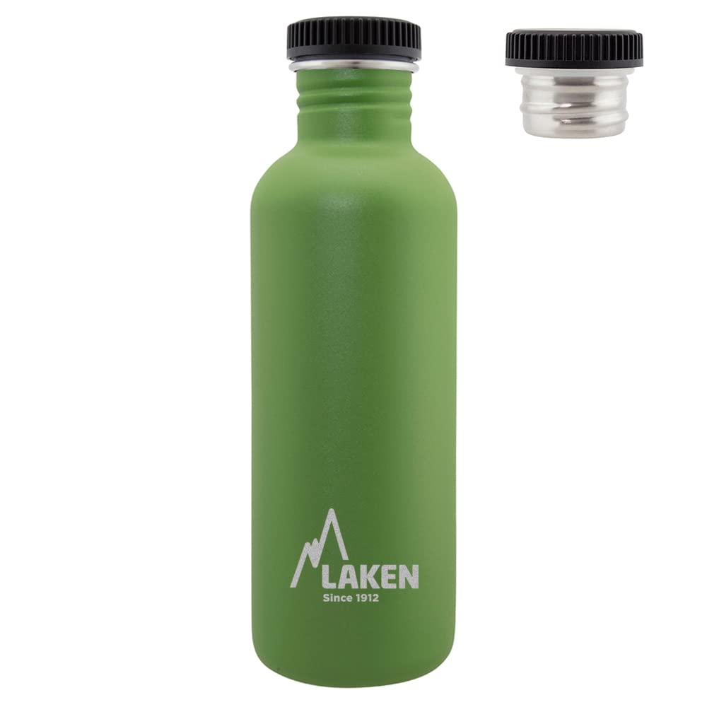 Laken Basic Stainless Steel Bottle with Steel Screw Cap and Wide Mouth 1L, Olive Green