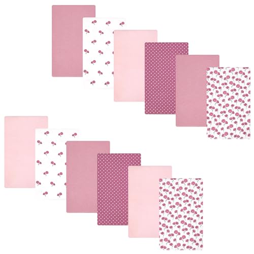 Hudson Baby Unisex Baby Cotton Polyester Flannel Burp Cloths Bundle 12-Pack, Wi…