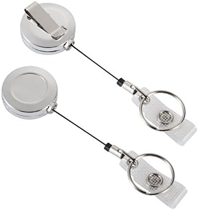 JUMI Badge Holder Retractable Badge Reel Keychain ID Card Holder Belt Clip Heavy Duty Metal Round Multi 2 Pack