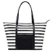 CIEOVO Large Beach Bag For Women Waterproof Oxford Tote Bags With Leather Handle (Black-White Stripe, Large)