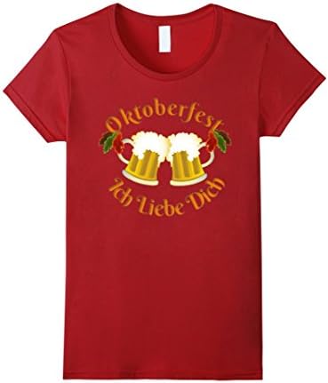Womens Funny " Ich Liebe Dich" I love you Oktoberfest tshirt Medium Cranberry