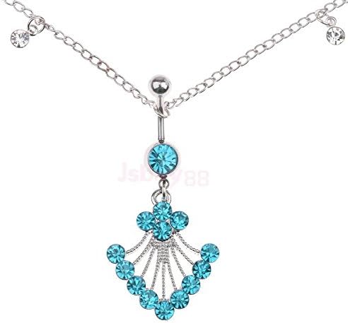 Armyshop Crystal Dangle Chain Belly Bar Navel Ring Button Bar Waist Chain Jewelry Gift (Blue)