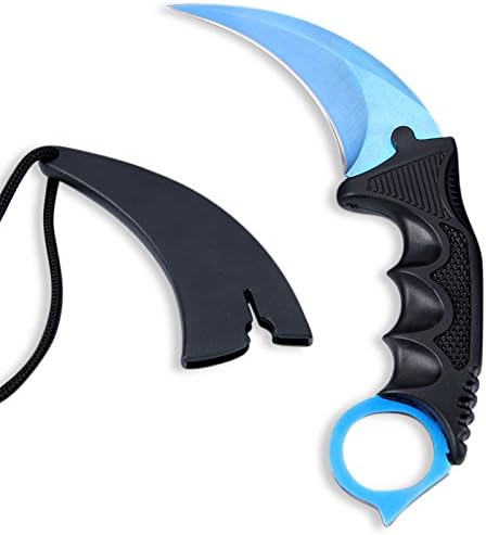 Tactical Karambit Hawkbill Neck Knife with Sheath and Cord - Blue Blade