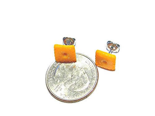Cheese Cracker Stud Earrings - Tiny Food Jewelry - Thumbnail 2
