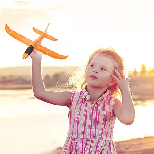 kizh Throwing Foam Airplane Toys 13.5 Inches Flying Glider Inertia Plane Manual Circling Functions Flying Aircraft Fun Best Outdoor Fun for Kids Children Boys Girls 2pcs Green & Orange